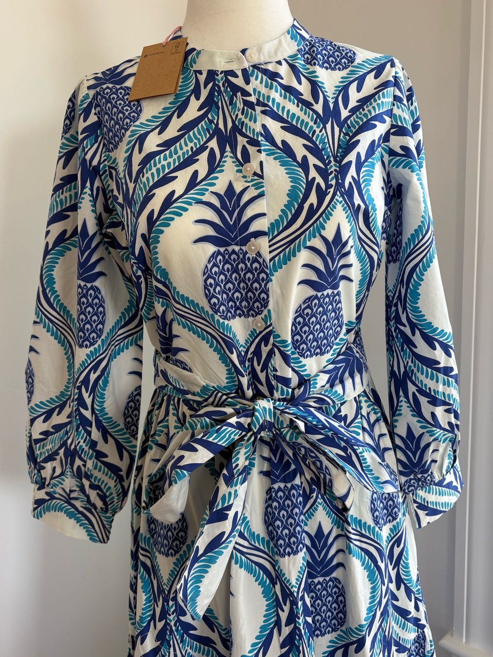 Boden Ava Cotton Midi Dress - blue print - Picture 4 of 5
